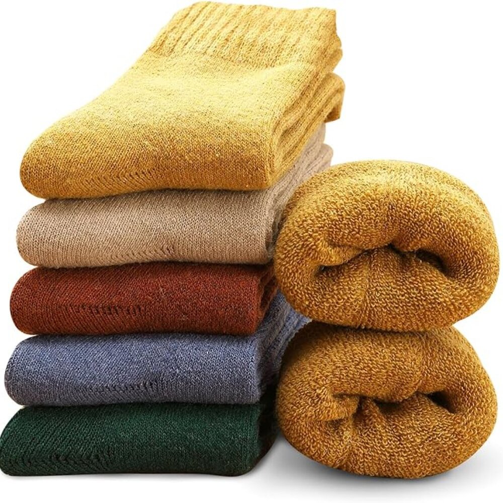 5 Pairs Wool Socks for Women Size 5-10 Warm Hiking‎ Cozy Thermal Crew Boot Socks
